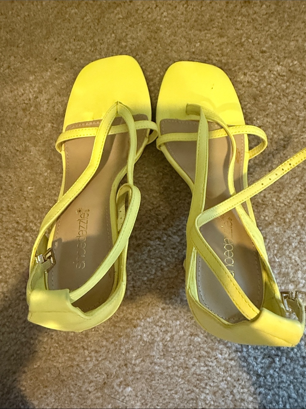 Shoe Dazzle Neon Yellow Strappy Block Heel Sandals